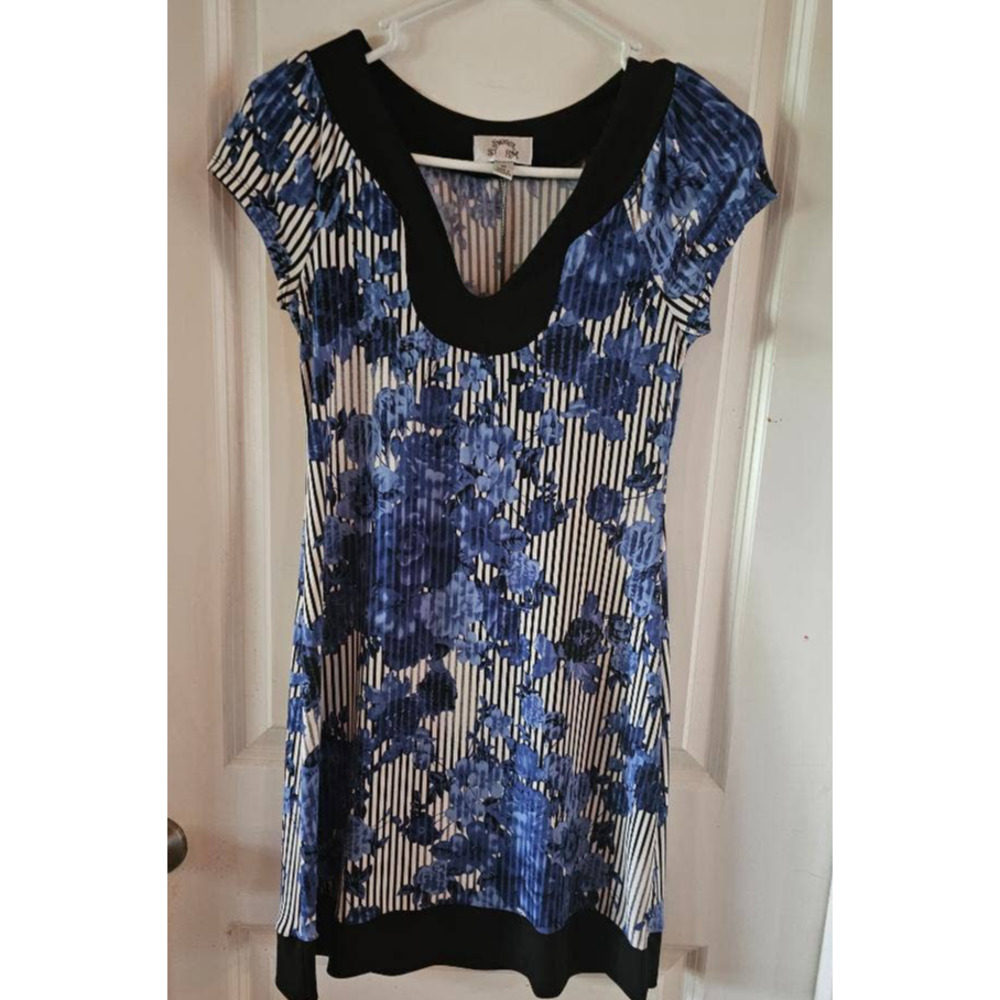 Slip-on Blue and White Floral & Stripe Slip on Dress